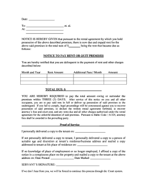Notice to Pay Rent or Quit Premises