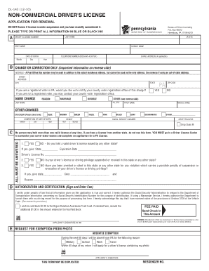 Pennsylvania Non-Commercial Driver's License Renewal Application
