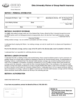Ohio University Waiver of Group Health Insurance