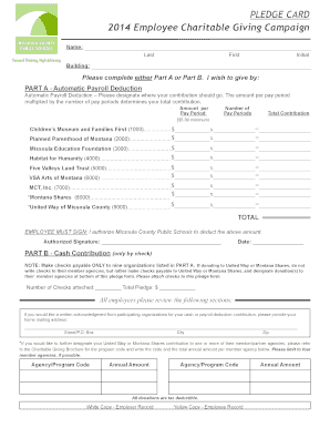 2014 Employee Charitable Giving Campaign Pledge Card