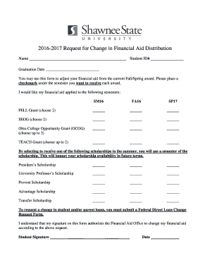 Request for Change in Financial Aid Distribution