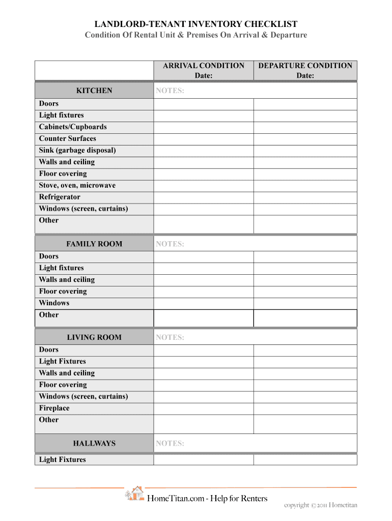 Fillable Online Inventorychecklist tenant and renter apartment rental ...