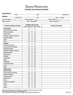 Tenant Condition and Inventory Checklist