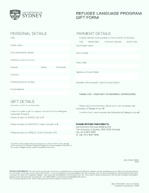 University of Sydney Refugee Language Program Gift Form