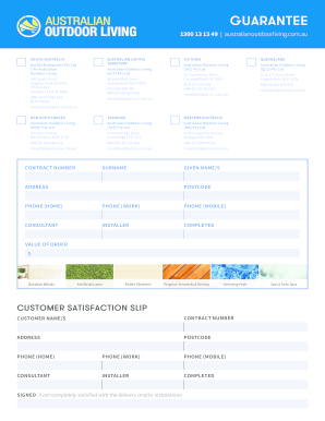 Australian Outdoor Living Guarantee and Contract Form