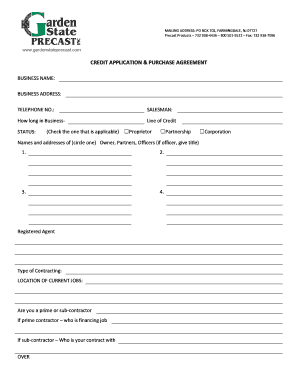 Precast Products Credit Application & Purchase Agreement
