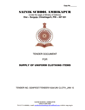 Jan 15 Uniform Clothing items Chkd