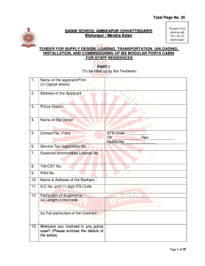 Tender Form Porta Cabin - Sainik School Ambikapur