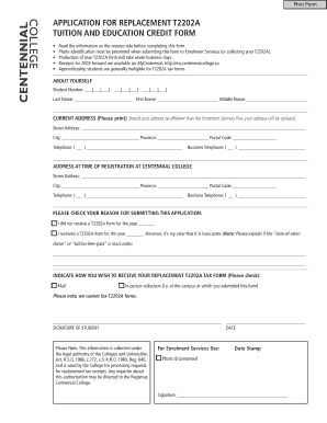 Application for Replacement T2202A Form