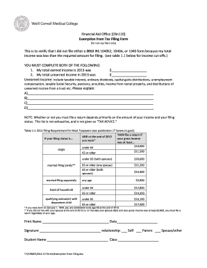 Exemption from Tax Filing Form