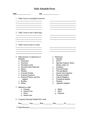 Daily Schedule Form