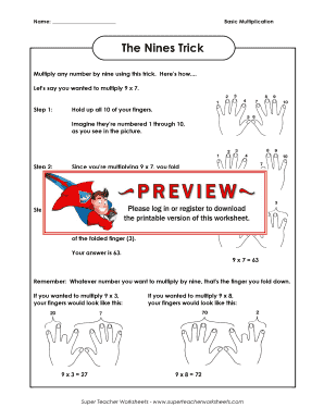 Basic Multiplication Nines Trick Worksheet