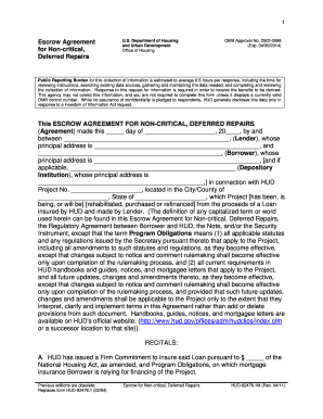 Escrow Agreement for Non-critical Deferred Repairs