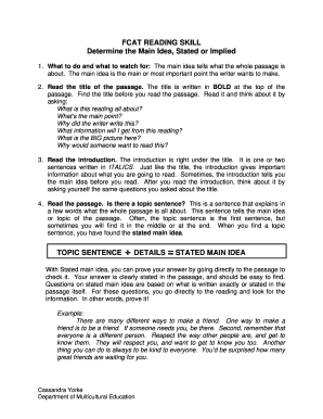 FCAT Reading Skill Guide