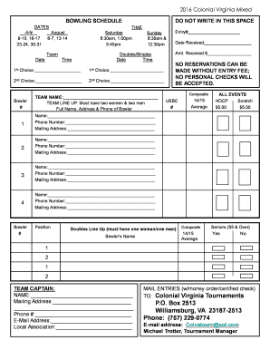 Bowling Tournament Entry Form