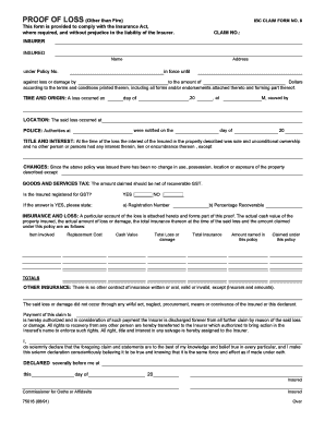 Proof of Loss (Other than Fire) IBC Claim Form No. 8