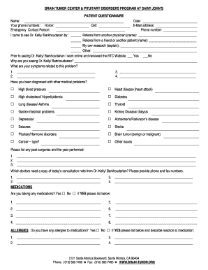 Brain Tumor Center Patient Questionnaire