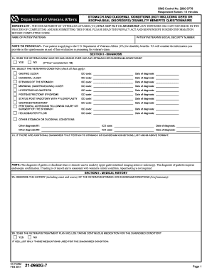 VA Stomach and Duodenal Conditions Disability Benefits Questionnaire