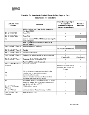 New York Pet Shop Sale Documents Checklist