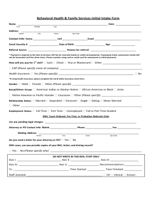 Behavioral Health Initial Intake Form