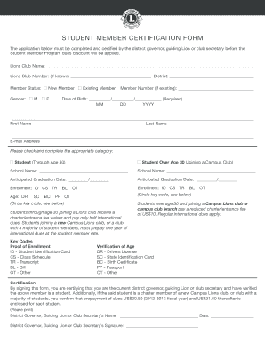 Lions Club Student Member Certification Form