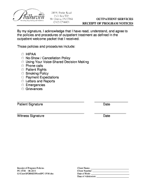 Outpatient Services Receipt of Program Notices