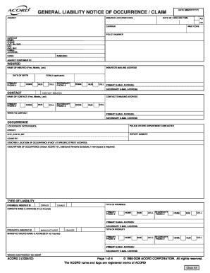 General Liability Notice of Occurrence