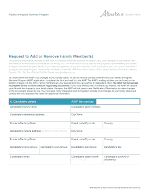 Alberta Immigrant Nominee Program Family Member Request Form