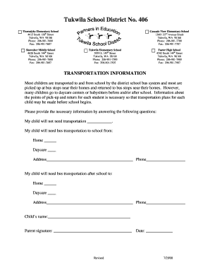 School Bus Transportation Form