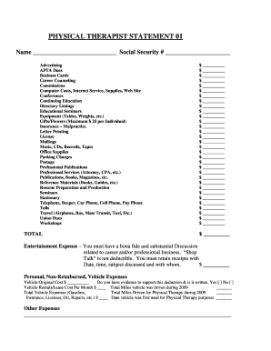 Physical Therapist Expense Statement