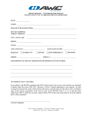 Customer Return Request Form