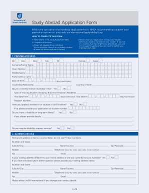 University of South Australia Study Abroad Application Form