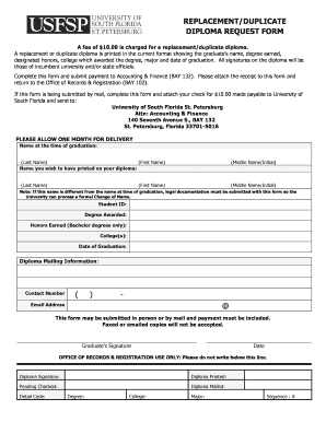 University of South Florida Diploma Request Form
