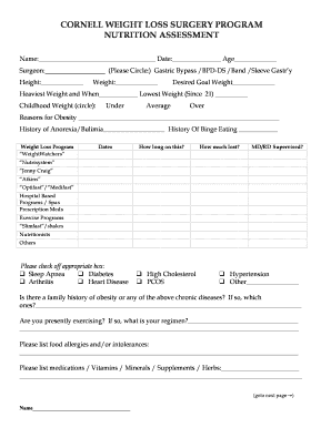 Cornell Weight Loss Surgery Program Nutrition Assessment