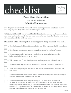 Power Chair Mobility Examination Checklist