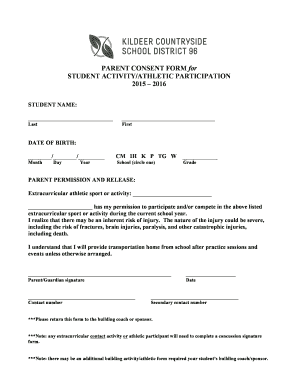 Parent Consent Form for Student Activity Participation