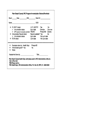 Palm Beach County WIC Immunization Referral Form