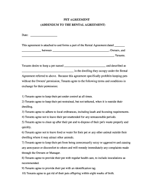 Pet Agreement Addendum to Rental Agreement