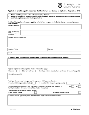UK Storage Licence Application for Explosives