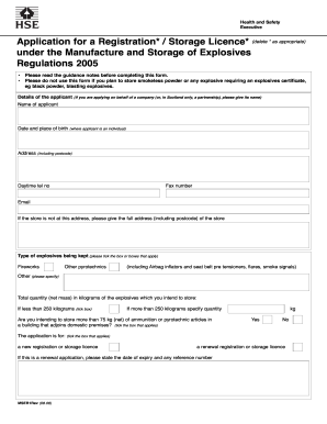 UK Explosives Registration/Licence Application