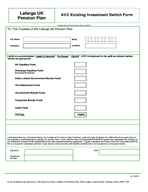 Lafarge UK AVC Investment Switch Form