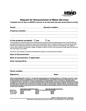 Request for Disconnection of Water Services