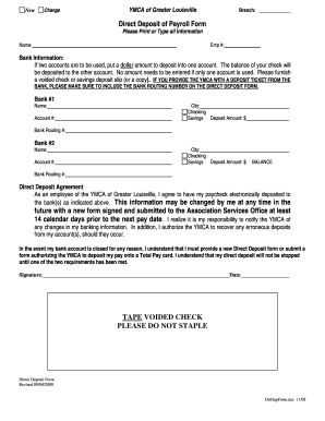 YMCA Direct Deposit Form