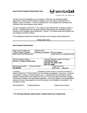 Fillable Online Generic Direct Deposit Authorization Form - Service 1st ...