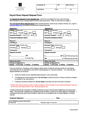 Payroll Direct Deposit Request Form