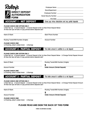 DIRECT DEPOSIT AUTHORIZATION FORM - Raleys