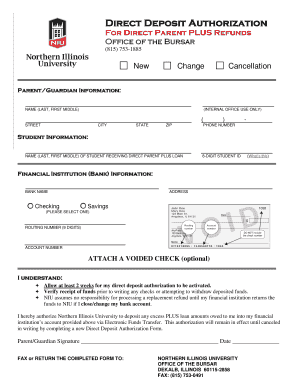 Direct Deposit Authorization for Parent PLUS Refunds