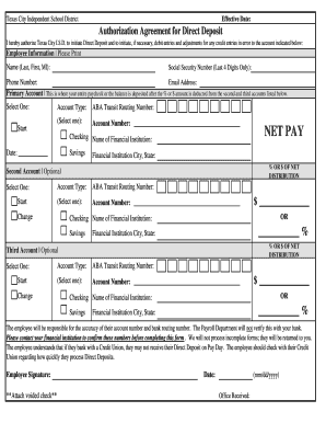 Texas City ISD Direct Deposit Authorization