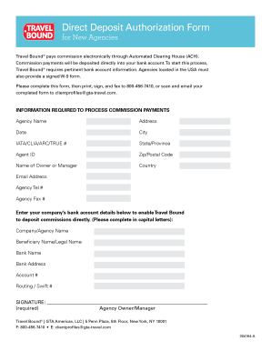 Direct Deposit Authorization Form - Travel Agent