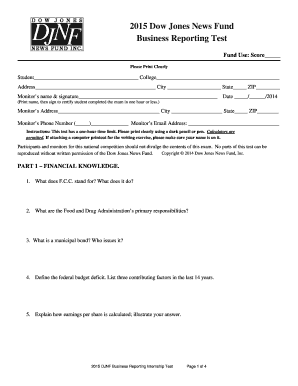 2015 Dow Jones News Fund Business Reporting Test